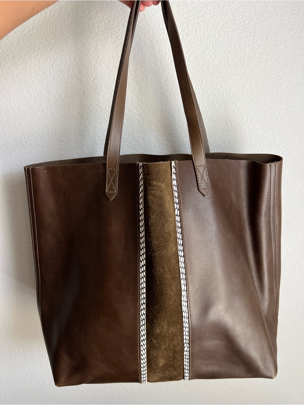 Brown Leather Tote Bag with Suede Accent
